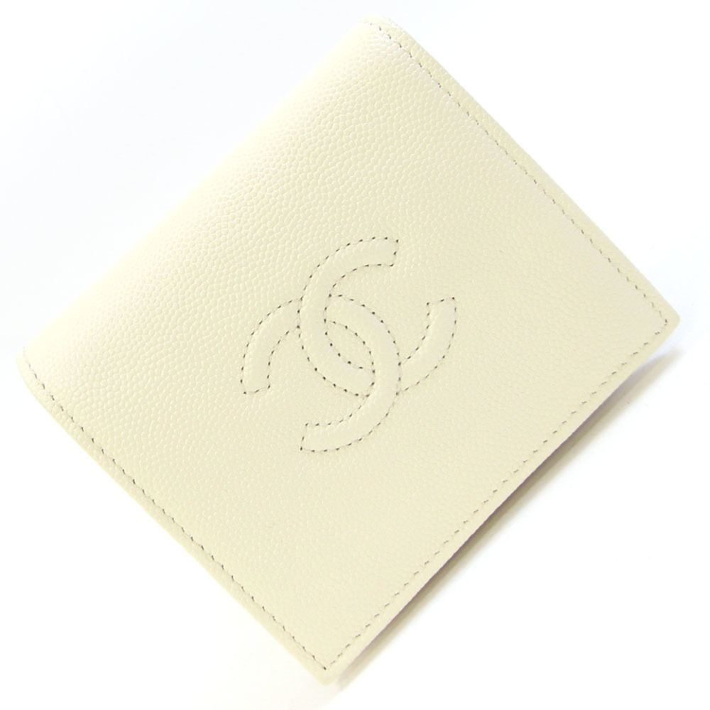 Chanel bi-fold wallet, Coco Mark, AP4656, ivory, caviar leather, compact mini...